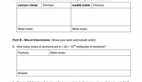 moles and mass worksheet answers