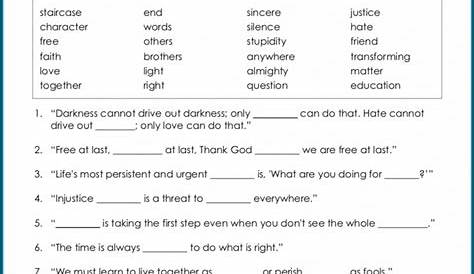 martin luther king jr worksheets with answer key