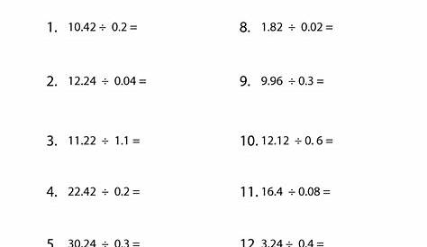 math worksheet division with decimals
