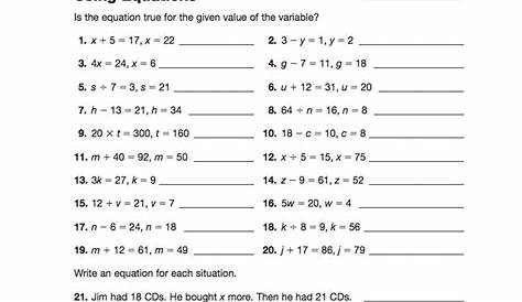 writing and solving equations worksheet