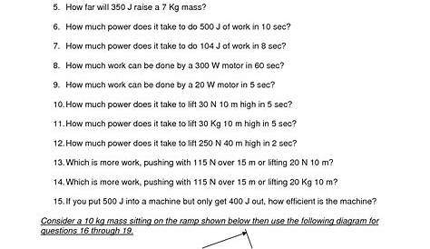 work power and energy worksheets