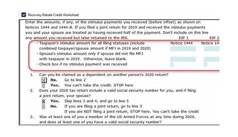 recovery rebate credit worksheet
