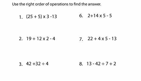 printable order of operations worksheets with answers