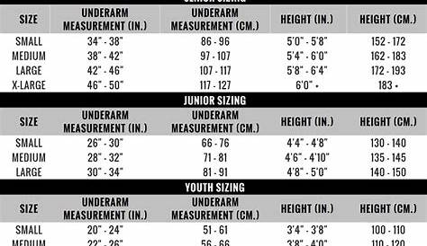 hockey gear size chart