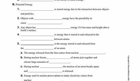 forms of energy worksheet answer key