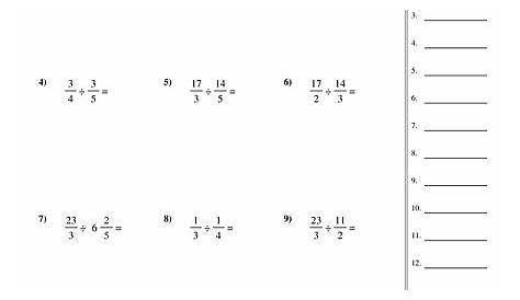fraction division worksheet works