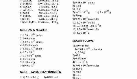 Grams Moles Calculations Worksheet : Mole Calculation Practice