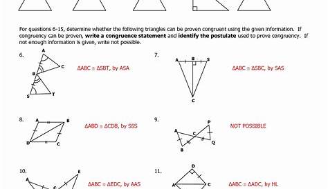 geometry worksheets congruent triangles answer key