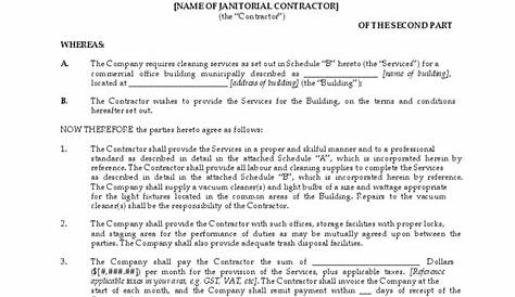 Janitorial Contract Template - 2 Free Templates in PDF, Word, Excel