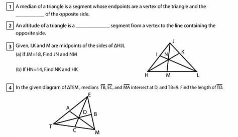 median of a triangle worksheet