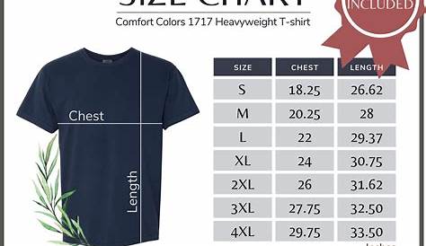Comfort Colors 1717 Size Chart Comfort Colors 1717 Size - Etsy UK