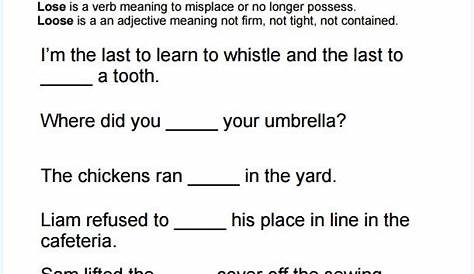 Grade 4 lose or loose vocabulary worksheet | Vocabulary worksheets