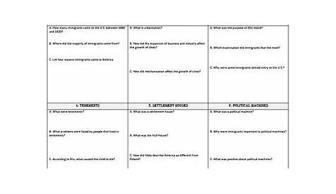 immigration and urbanization worksheets answers