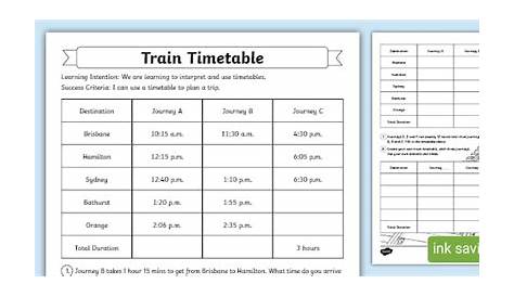 Train Timetable Worksheet - KS2 Teaching Resources