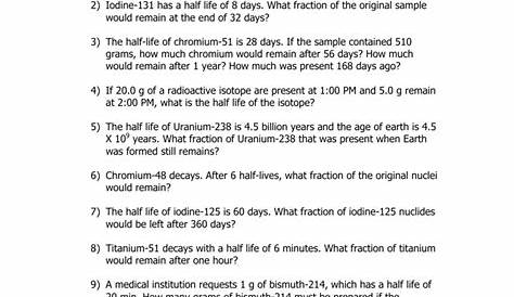 half life worksheets