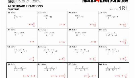 solving equations with fractions worksheets answer key