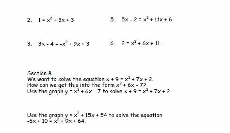 solve quadratic equation worksheets