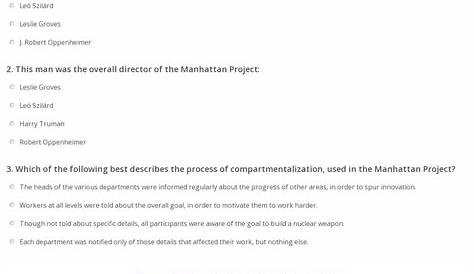 Quiz & Worksheet - The Manhattan Project | Study.com