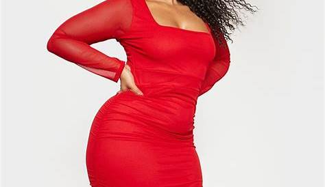 Pretty Little Thing Plus Red Mesh Ruched Midi Dress | Shop Ariel Winter