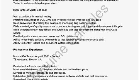 Resume Samples: Manual QA Tester Resume Sample