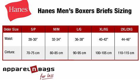 hanes men's briefs size chart