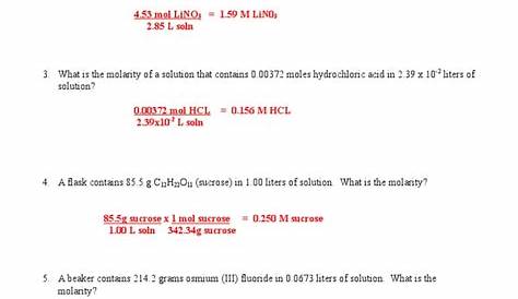 molarity and molality worksheet answers