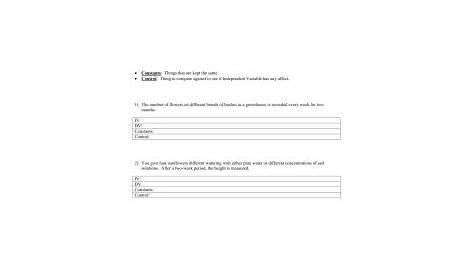 Identifying controls & variables practice worksheet key