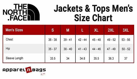 The North Face - Size Chart - ApparelnBags.com