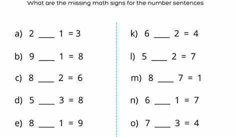 Missing Maths Signs Plus or Minus Printable Worksheets for Grade 1 - Kidpid