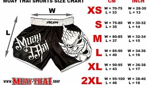 muay thai shorts size chart