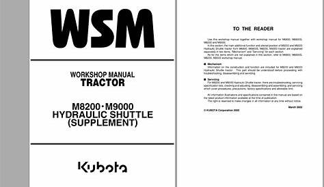 Kubota Tractor M6800 M6800S M8200 M9000 Workshop Manual