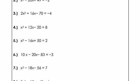 quadratic equations worksheet with answers