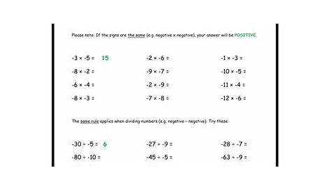 Add, Subtract, Multiply and Divide Negative Numbers | Teaching Resources
