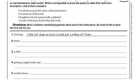 hyperbole worksheet fifth grade