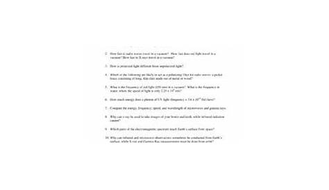 Electromagnetic Waves Student Worksheet Answer the