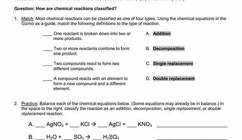 unit chemical reactions balancing equations worksheets 2 answer key