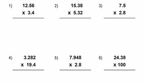 multiplication with decimals worksheet