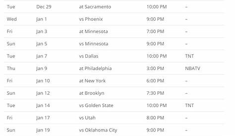 Printable Denver Nuggets schedule and TV schedule for 2020-21 NBA