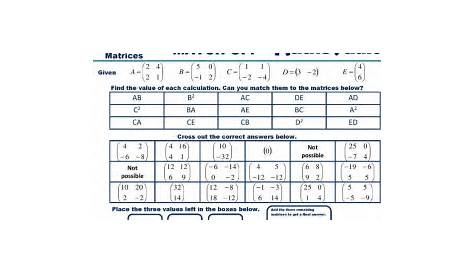 matrices multiplication worksheet