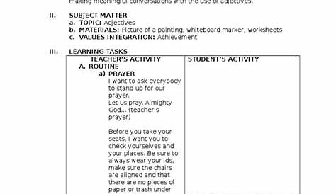 Lesson Plan in English Grade 8 | Adjective | Lesson Plan