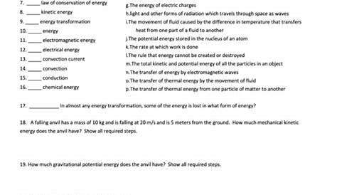 forms of energy worksheet answers