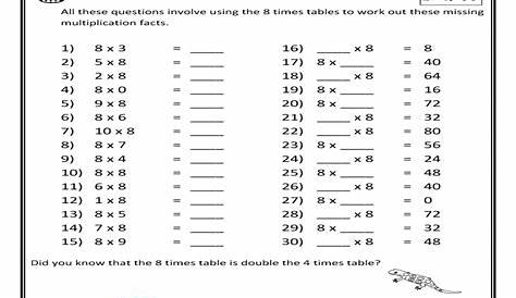 multiplication by 8 worksheet