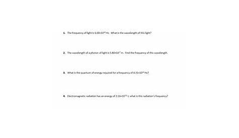 light worksheet wavelength frequency and energy