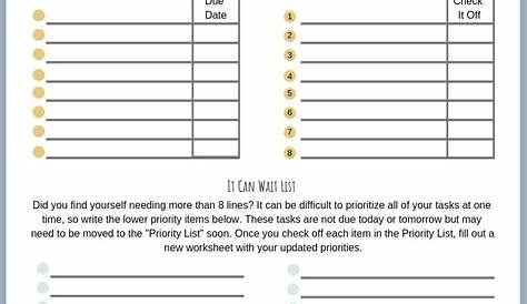 Prioritizing Tasks Worksheet