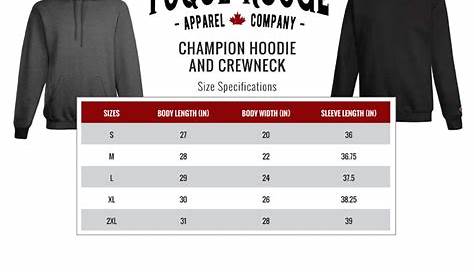 Champion Fleece Size Guide - Tuque Rouge Apparel Company