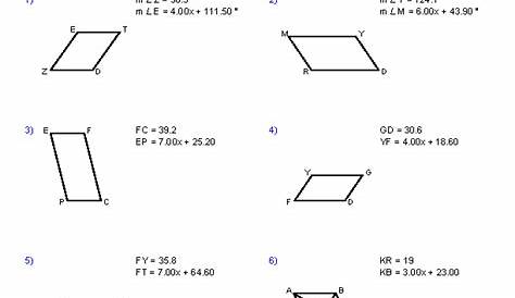 properties of parallelograms worksheets