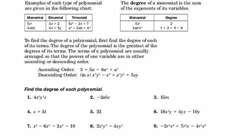 Polynomials Worksheet for 9th Grade | Lesson Planet