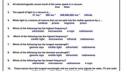 The Electromagnetic Spectrum Worksheet Answers