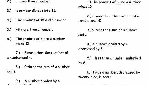one step equation word problems worksheet