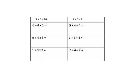 orders of operations worksheet